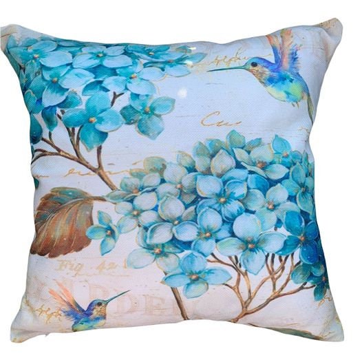 Beautiful Blue Hydrangea &Hummingbirds pillow Covers 18x18” Set of 4 Linen Outdoor/Indoor