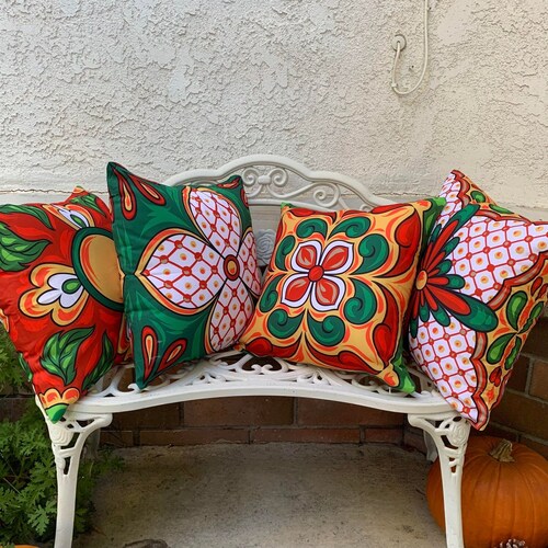 Talavera Pillow Covers Traditional Ceramic Tile Decorative Etsy