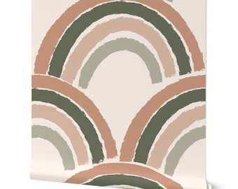 Boho Rainbow Wallpaper – Earthy Nursery, Sage Green, Terracotta Blush Gender Neutral Kids Room Print