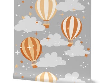 Hot Air Balloons, Terracotta Stars, Clouds Boho Nursery Wallpaper