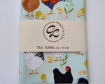 Chicken Family Tea Towel, Kitchen Towel, Farm Inspired