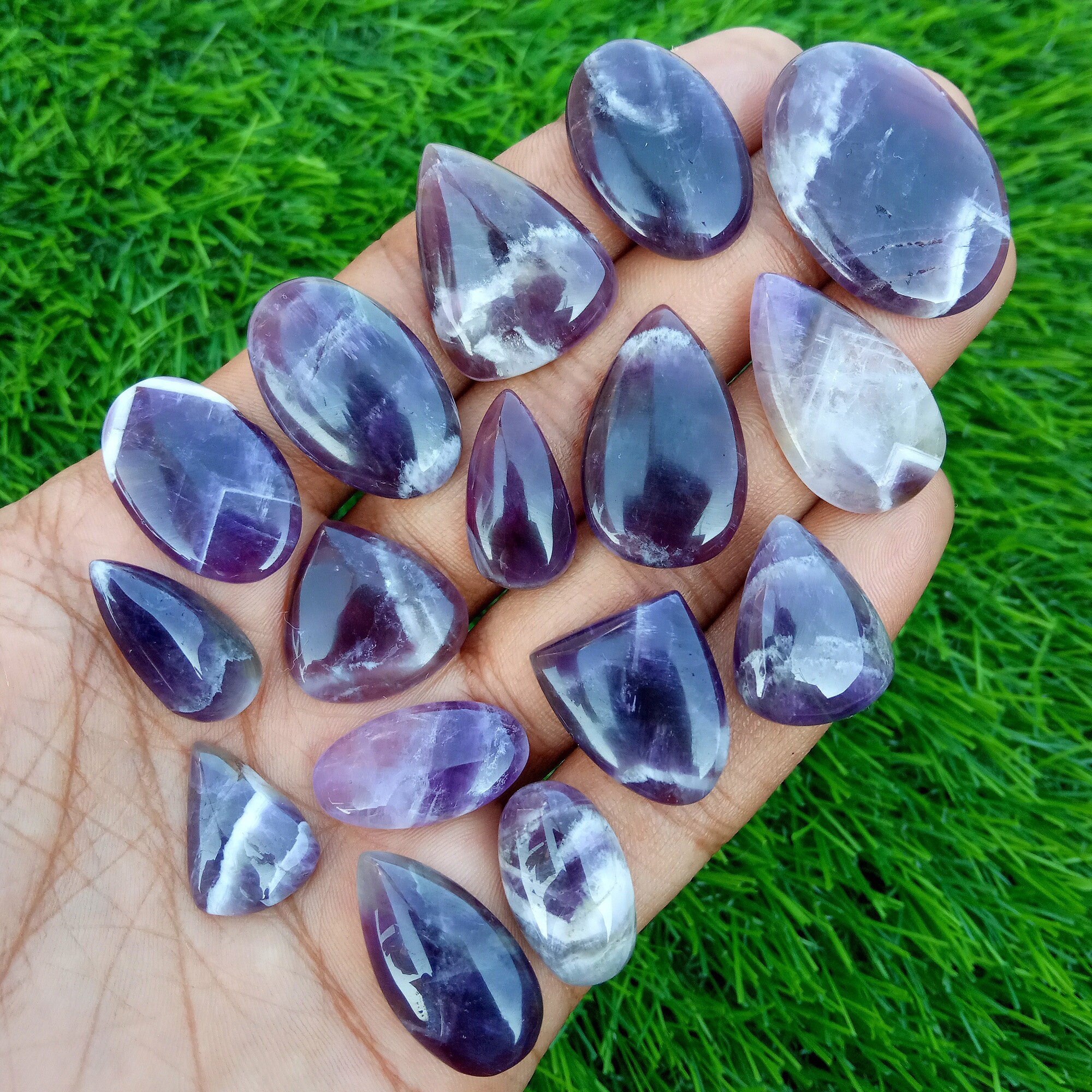 Top Quality Natural Lace Amethyst Lot Cabochon Loose Gemstone Wholesale Lot 15 Pieces Size 20-29 mm Beautiful Cabochons Gemstones Lot