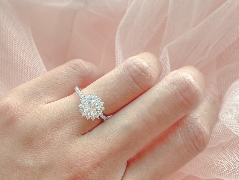 Sunflower Moissanite Ring 1 ct Moissanite Halo Engagement image 3