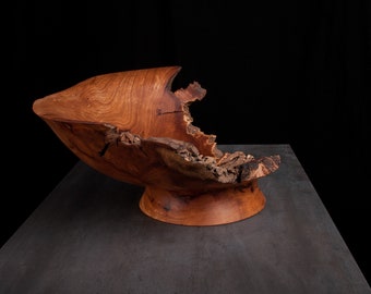 Big 64cm 25" wooden sculpture bowl form from pear wood reclaimed moon art handmade hardwood