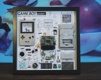 Game Boy Pocket desarmado con marco, Arte de Game Boy Pocket desarmado, Desmontaje de Game Boy Pocket, Decoración de pared, Arte de pared enmarcado, Regalo para él, Decoración de videojuegos