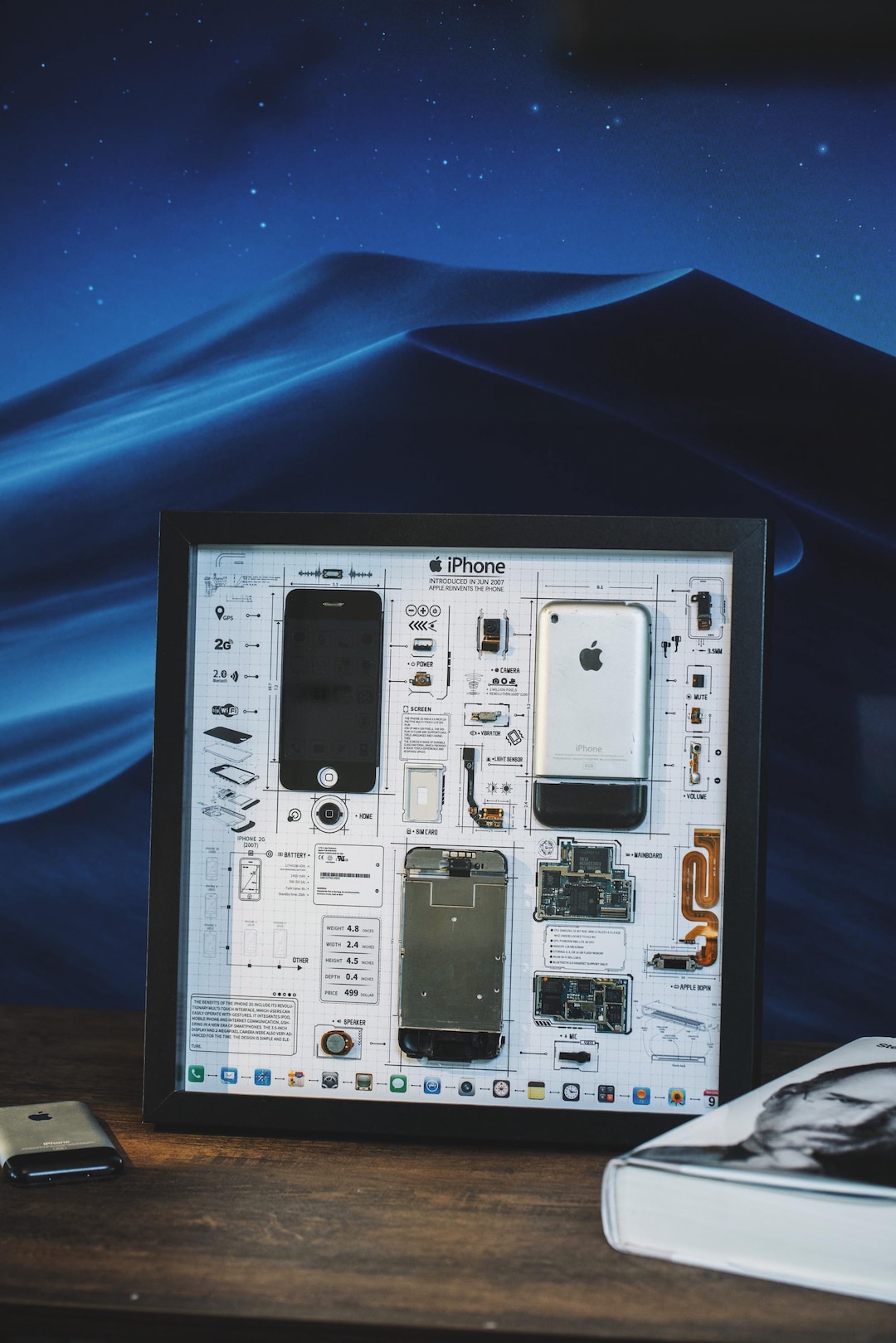 フレーム付き分解済みiPhone 1（初代）アート、分解アート、フレーム