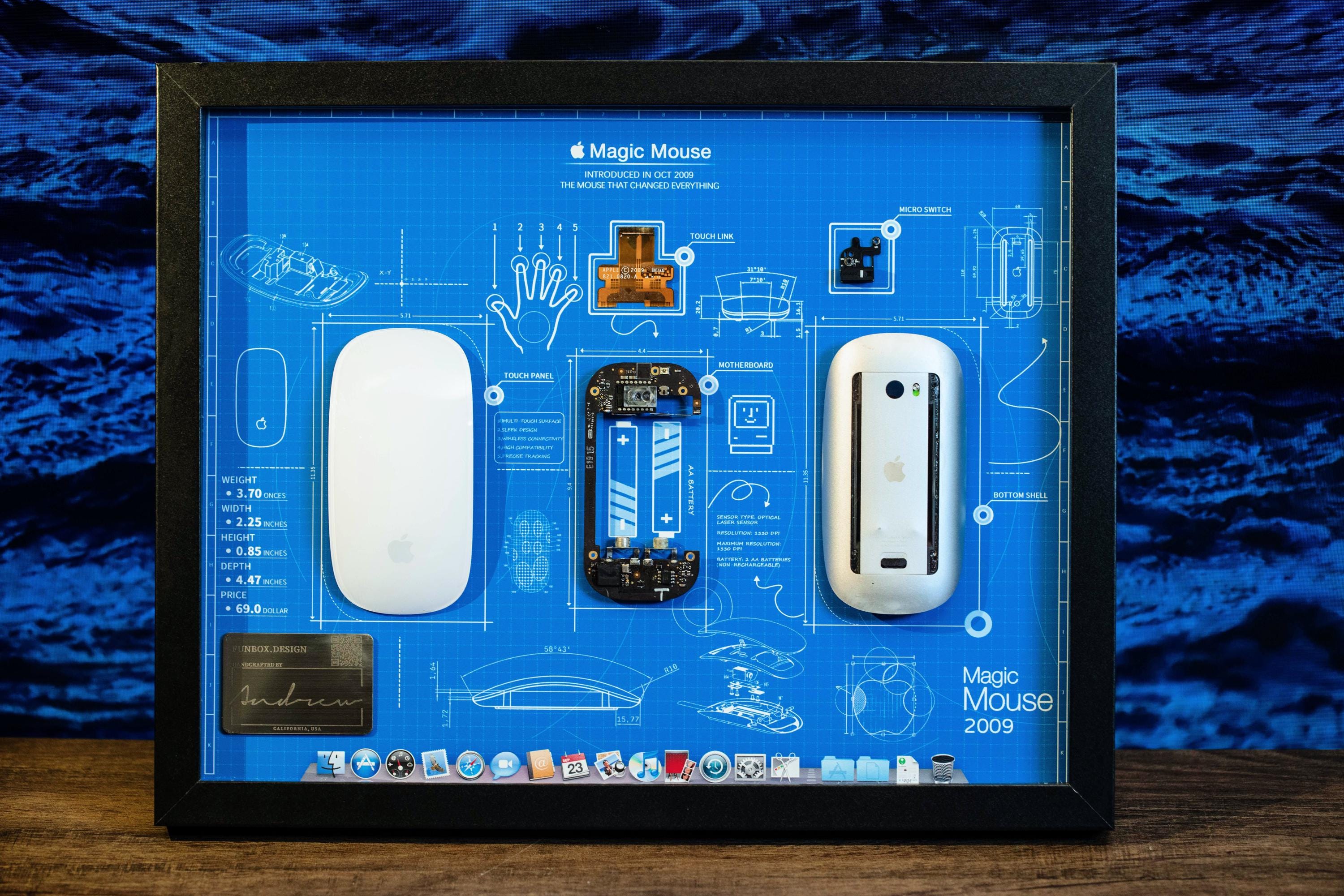 Apple Magic Mouse 1 Teardown Art, Shadow Box Display, Apple Fan