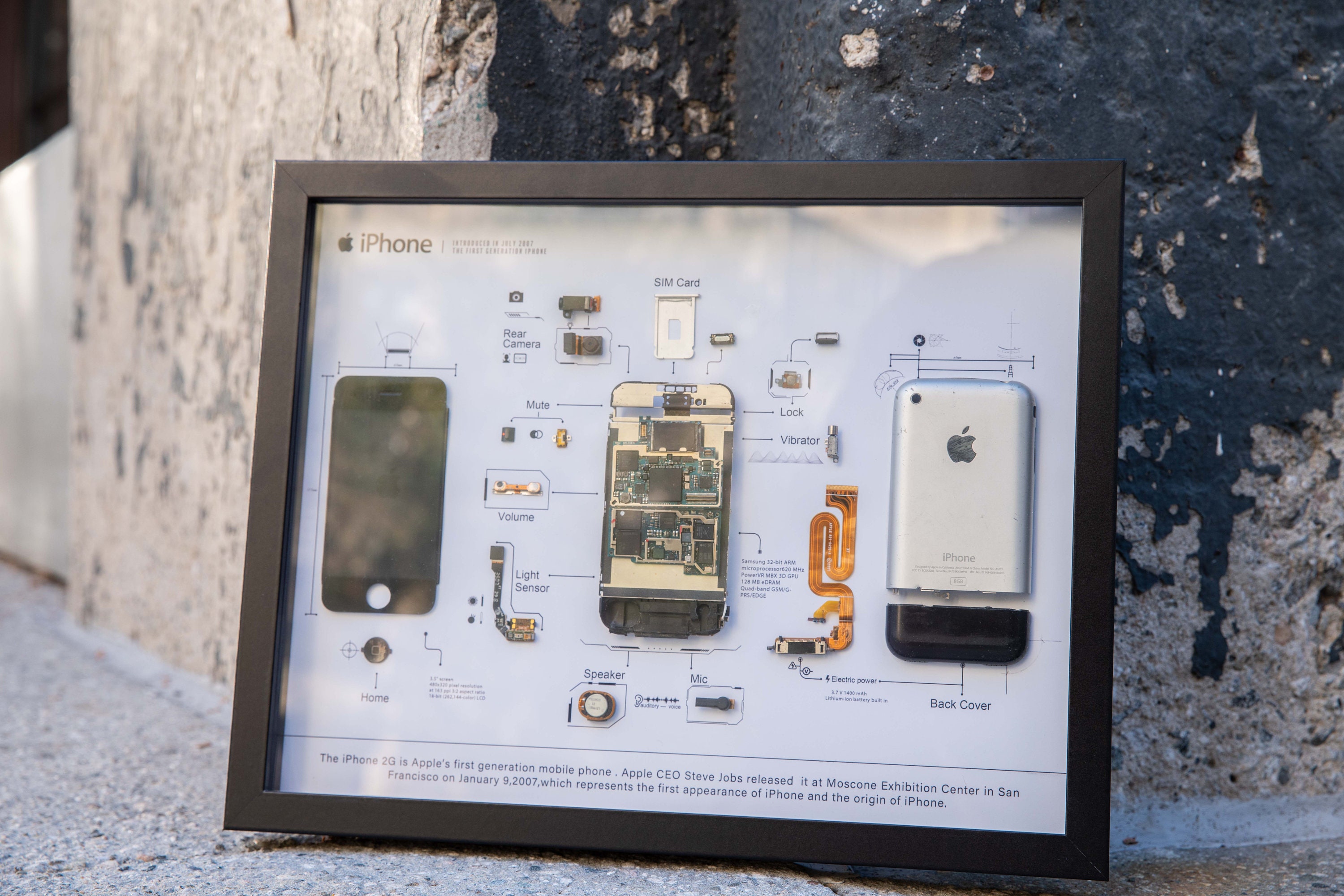 フレーム付き分解済みiPhone 1（初代）アート、分解アート、フレーム