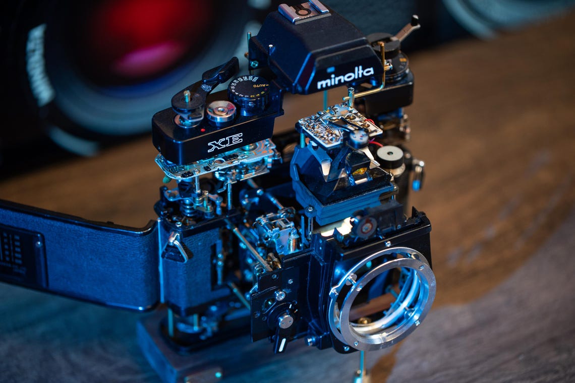 Disassembled Mechanical Film Camera, Deconstructed Minolta XE, Minolta ...