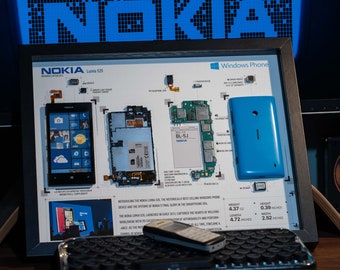 Disassembled Nokia Lumia 520 Frame Art, Framed Nokia Lumia 520 Phone Teardown, Unique Gift For Him, Tech Gift,  Wall Decor, Home Decor