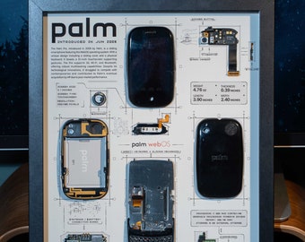 Zerlegtes Palm Pre Frame Art, Zerlegen Kunst, Gerahmtes Palm Pre Phone Teardown, Einzigartiges Geschenk für Ihn, Telefon Wandkunst, Rahmenkunst