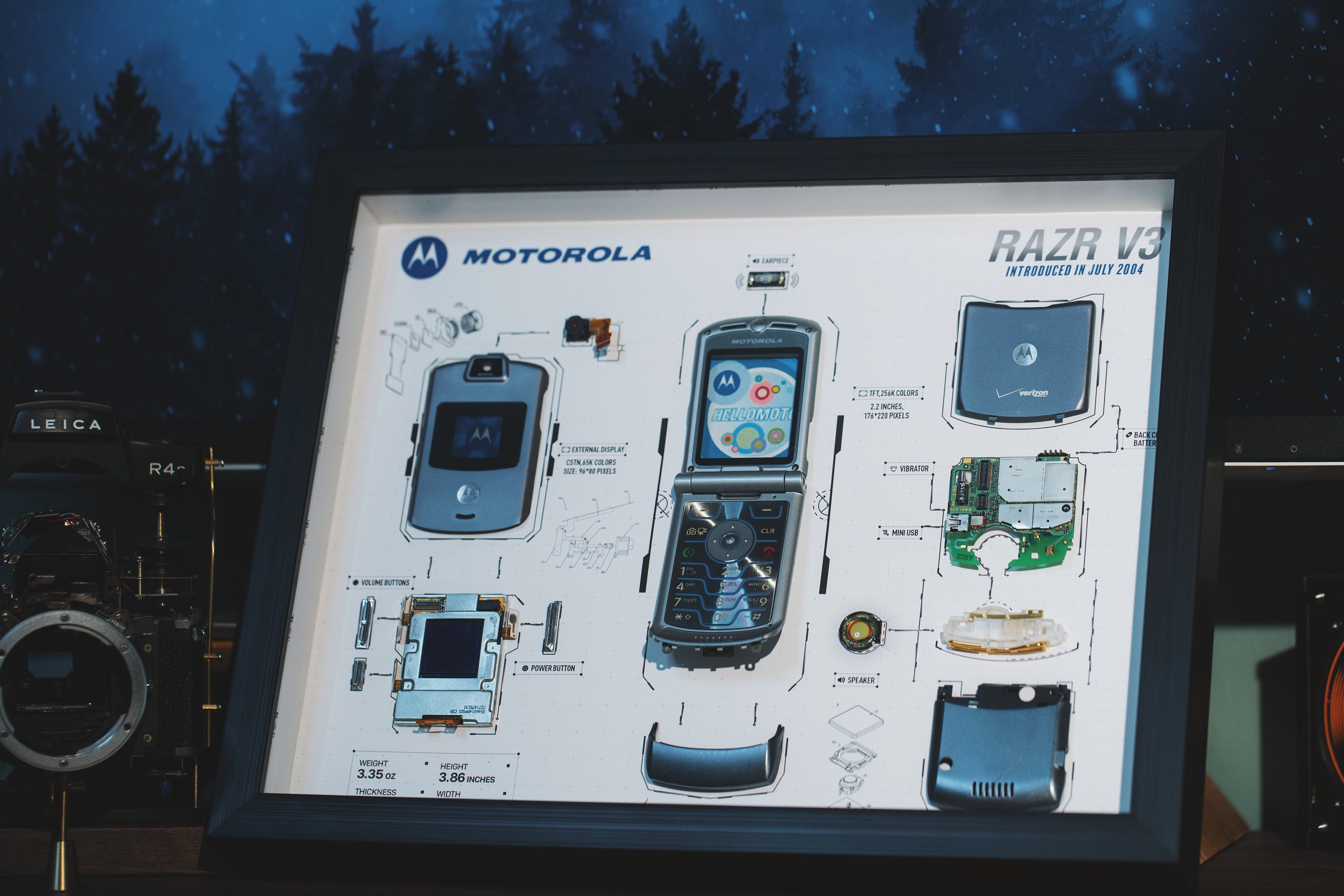 Disassembled Motorola RAZR V3 Frame Art, Disassemble Art, Framed