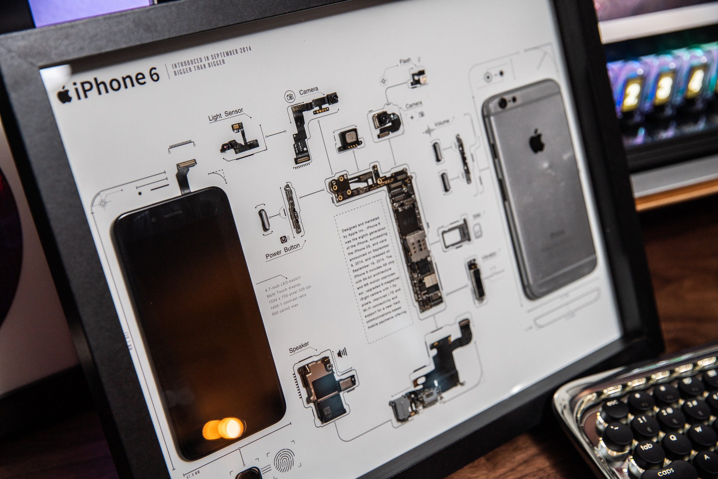Disassembled iPhone 6 Art With Frame, Disassemble Art, Framed