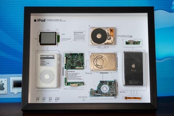 Disassembled Ipod Classic Art With Frame, Deconstructed Ipod 4