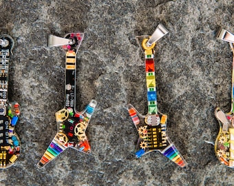 Cyberpunk Necklace with Large Guitar Pendant, Unique Circuit Necklace, Music Tech Necklace, Gift for Guitarist, Cool Gift for Music Lover