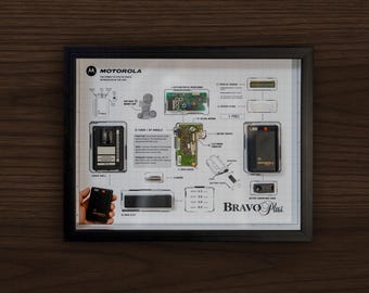Motorola Bravo Plus Pager Teardown Art, Vintage Tech Display, Retro Electronics, Wall Art, Gift for Him, Handmade, Home Decor, Wall art
