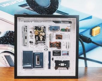 COLLECTOR SERIES Disassembled SONY Walkman Art with Frame, Deconstructed 1st Portable Music Player, Music Lover Gift, Home Decor, Sony Fans