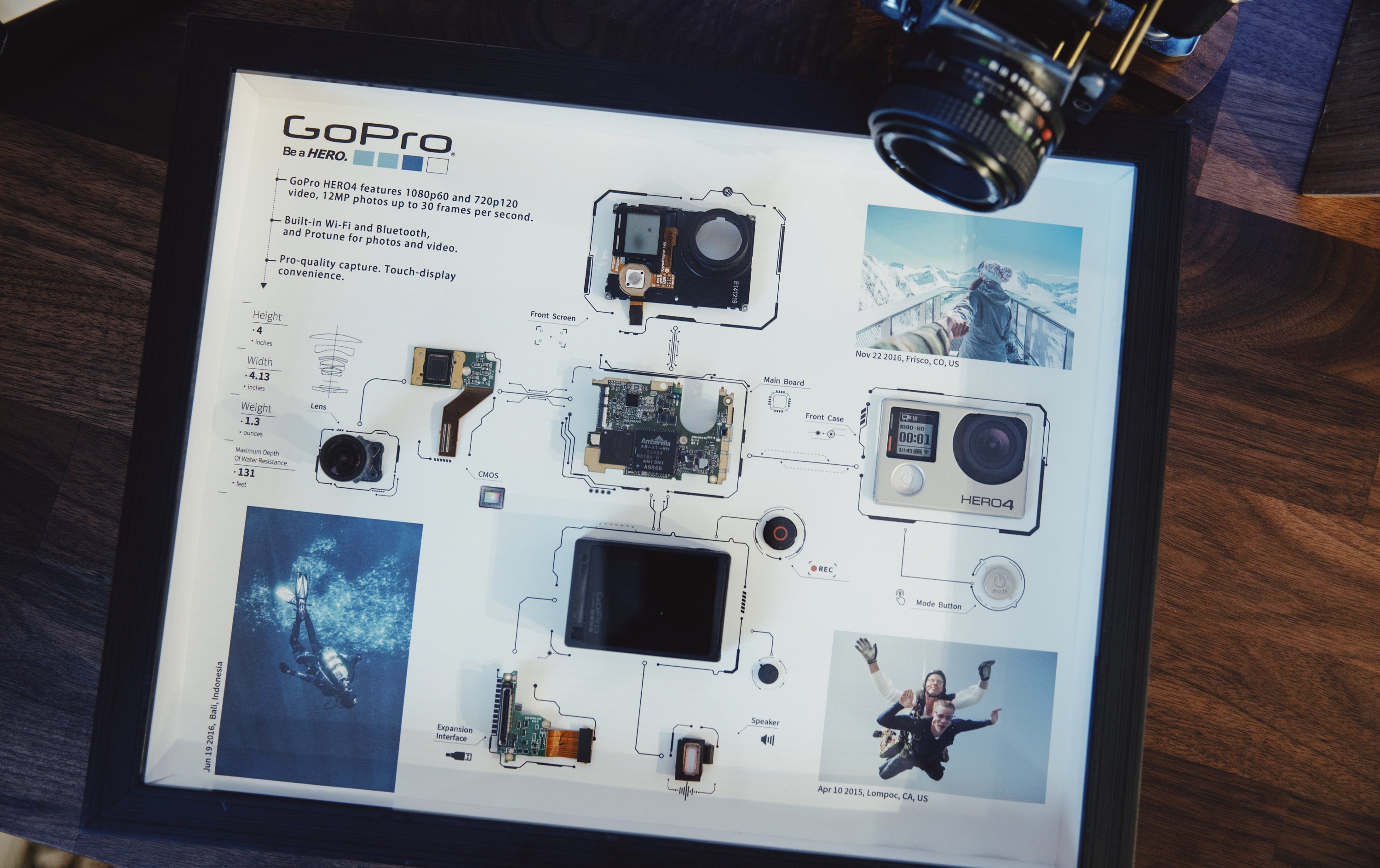 Disassembled Gopro Frame Art, Deconstructed Gopro 4, Framed