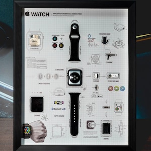 額装されたApple Watch第1世代分解アート：テクノロジー系壁飾り