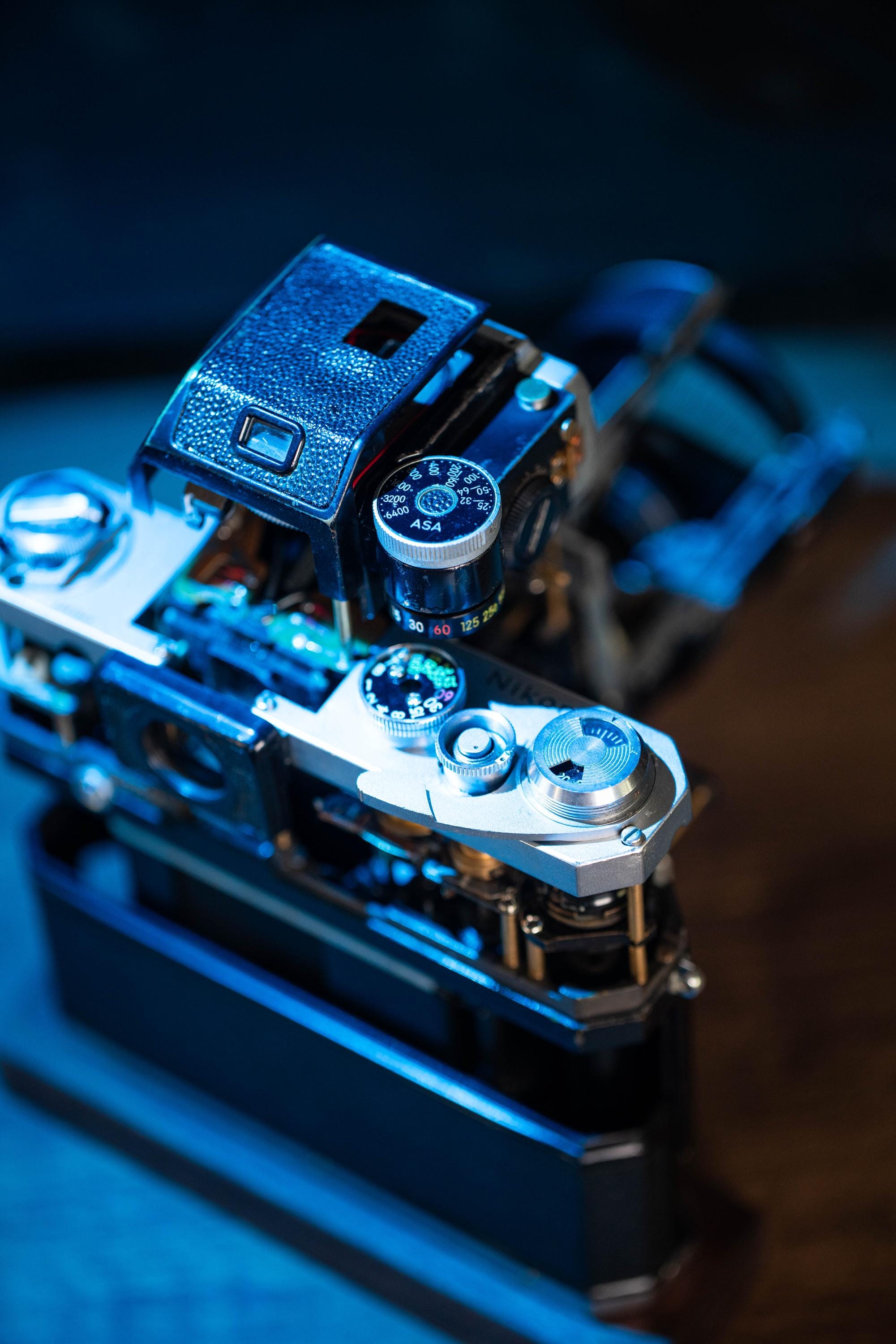 Disassembled Mechanical Film Camera, Deconstructed Nikon EM, Nikon FG ...
