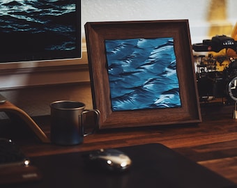 Ocean Wave Wood Carving, Walnut Frame Art, Elegant Home Decor, Luxury Gift, Handmade, Coastal Wall Art, Gift for Him, Premium Desk Ornament