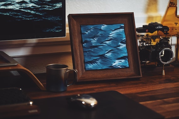 Ocean Wave Wood Carving, Walnut Frame Art, Elegant Home Decor, Luxury Gift, Handmade, Coastal Wall Art, Gift for Him, Premium Desk Ornament