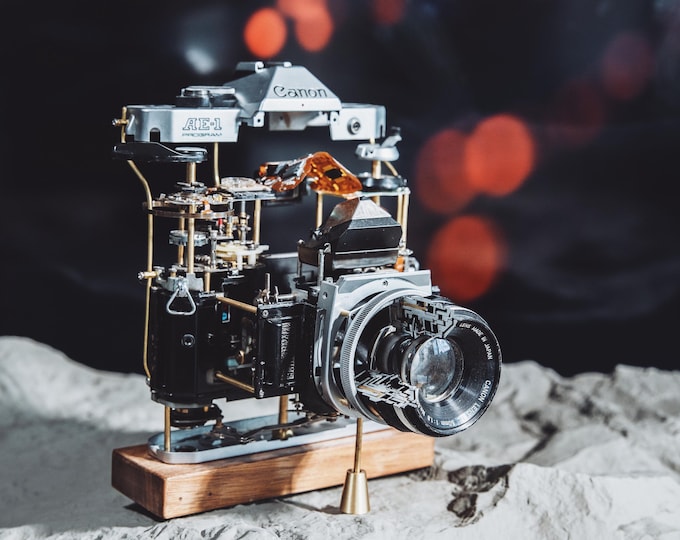 Disassembled Mechanical Film Camera, Deconstructed Canon AE-1 Canon FT, Canon Camera Disassembly, Home Decor, Camera Art, Camera Teardown