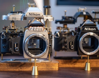 Disassembled Mechanical Film Camera, Deconstructed Nikon EM, Nikon FG, Nikon F, Camera Disassembly, Home Decor, Camera Art, Camera Teardown