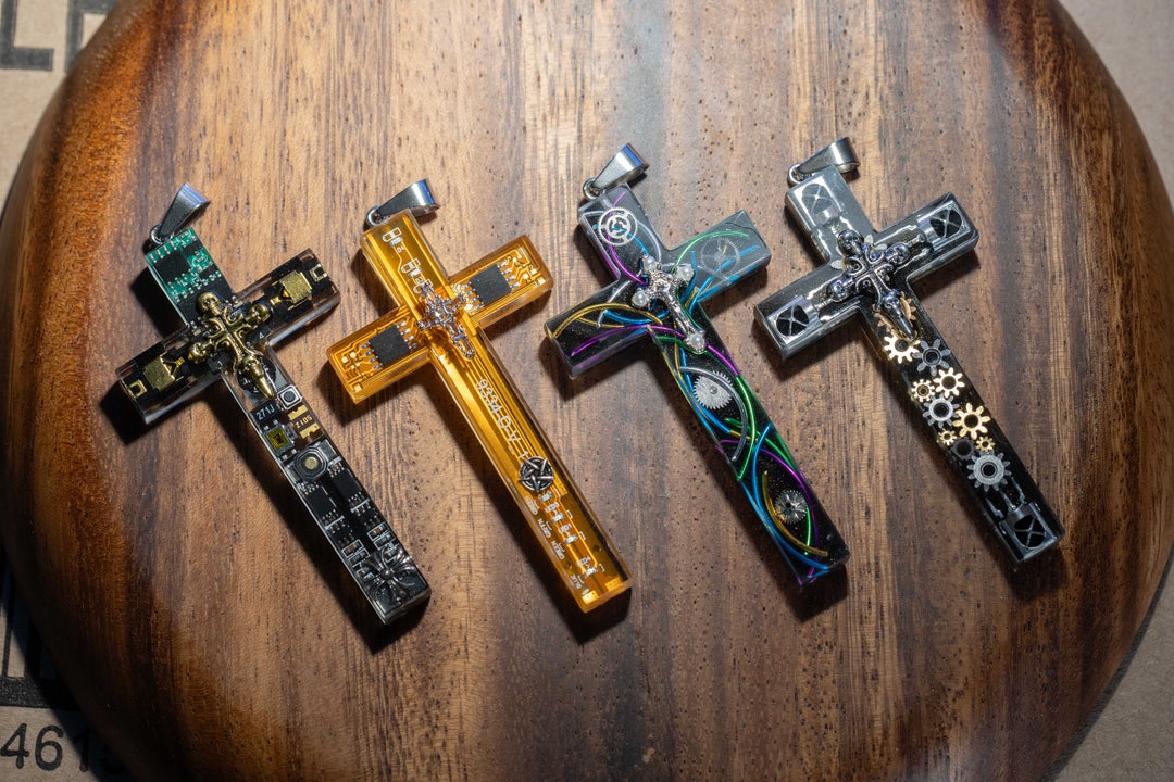 Cyberpunk Necklace With Large Cross Pendant, Unique Circuit Necklace ...
