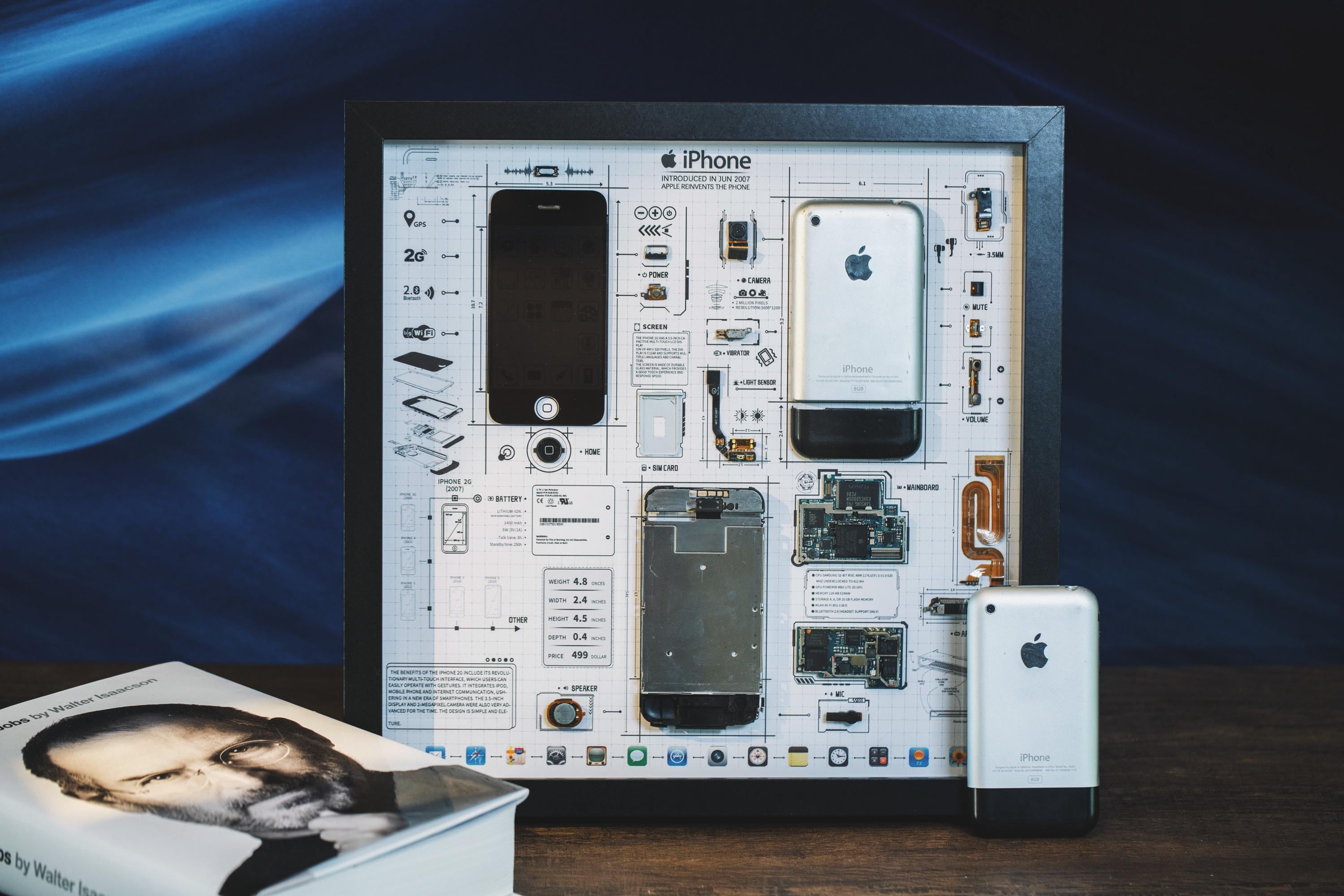 Disassembled iPhone 1st Gen Art With Frame, Disassemble Art, Framed iPhone 1, iPhone 1 Teardown, Unique Gift For Apple Fans