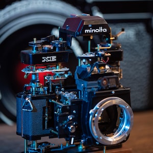 Disassembled Mechanical Film Camera, Deconstructed Minolta XE, Minolta Camera Disassembly, Home Decor, Camera Art, Camera Teardown