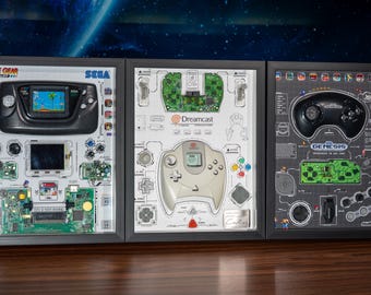 SEGA Console Teardown Art, Dreamcast ,Genesis, Game Gear Display, Retro Gaming Wall Art, Sega Fan Gift, Gift for Him, Home Decor, Wall Art
