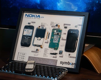 Disassembled Nokia E71 Frame Art, Disassemble Art, Framed Nokia E71 Phone Teardown, Unique Gift For Him, Phone Wall Art, Frame Art