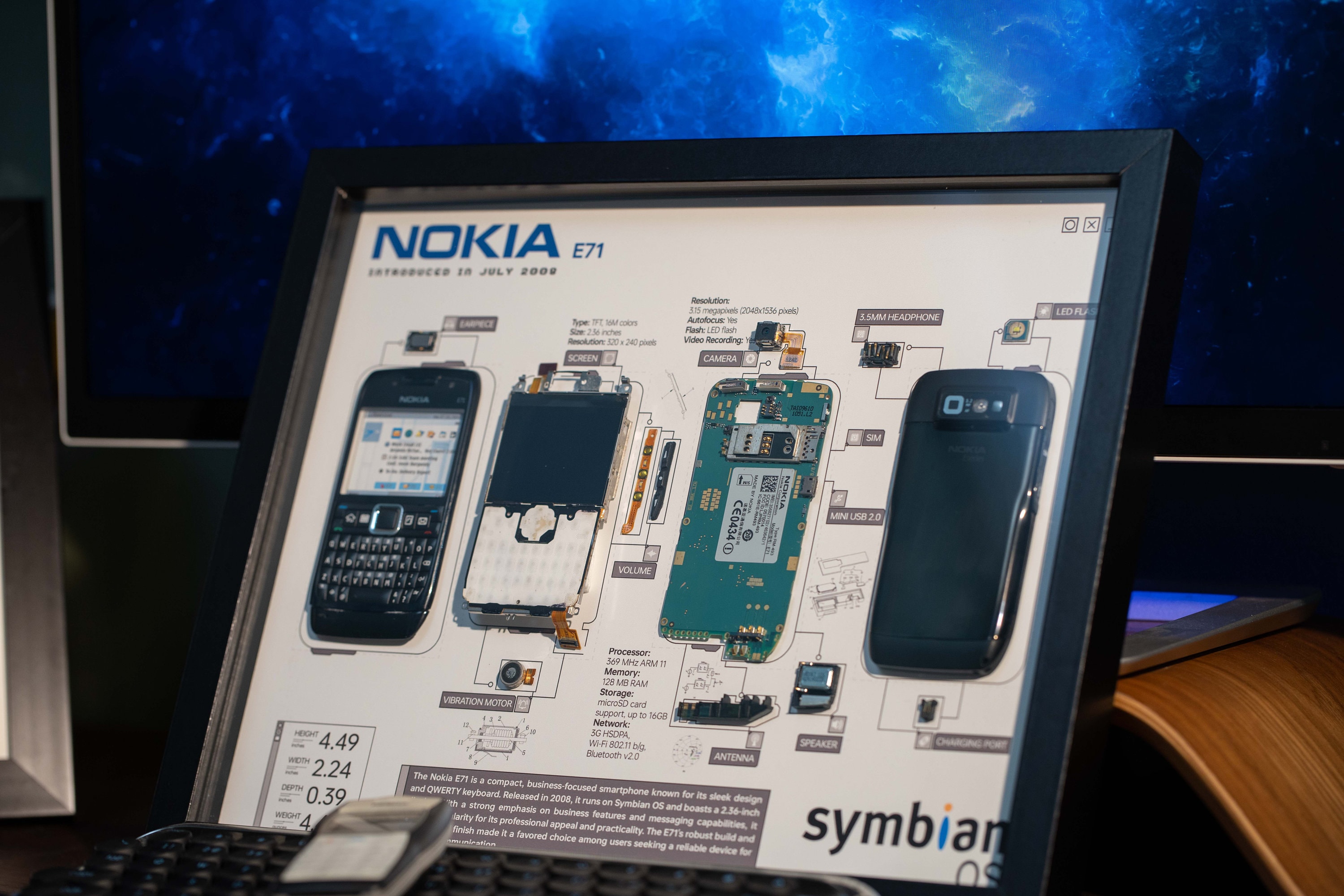 Disassembled Nokia E71 Frame Art, Disassemble Art, Framed Nokia