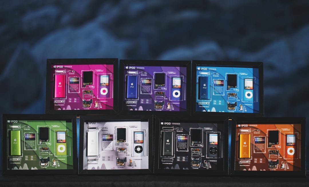 分解されたiPod Nano第4世代アート（フレーム付き）、分解されたiPod