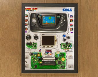 SEGA Game Gear Teardown Art, Retro Handheld Display, Game Console Decor, Sega Fan Gift, Gaming Collectible, Gift for Him, Game Decor