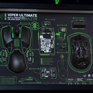 Razer Viper Ultimate Teardown Art, Gaming Mouse Display, Razer Fan