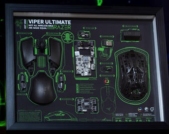 Arte de desmontagem definitiva do Razer Viper, monitor para mouse gamer, presente para fãs da Razer, decoração para eSports, item de tecnologia colecionável, presente para ele, decoração para jogos, feito à mão