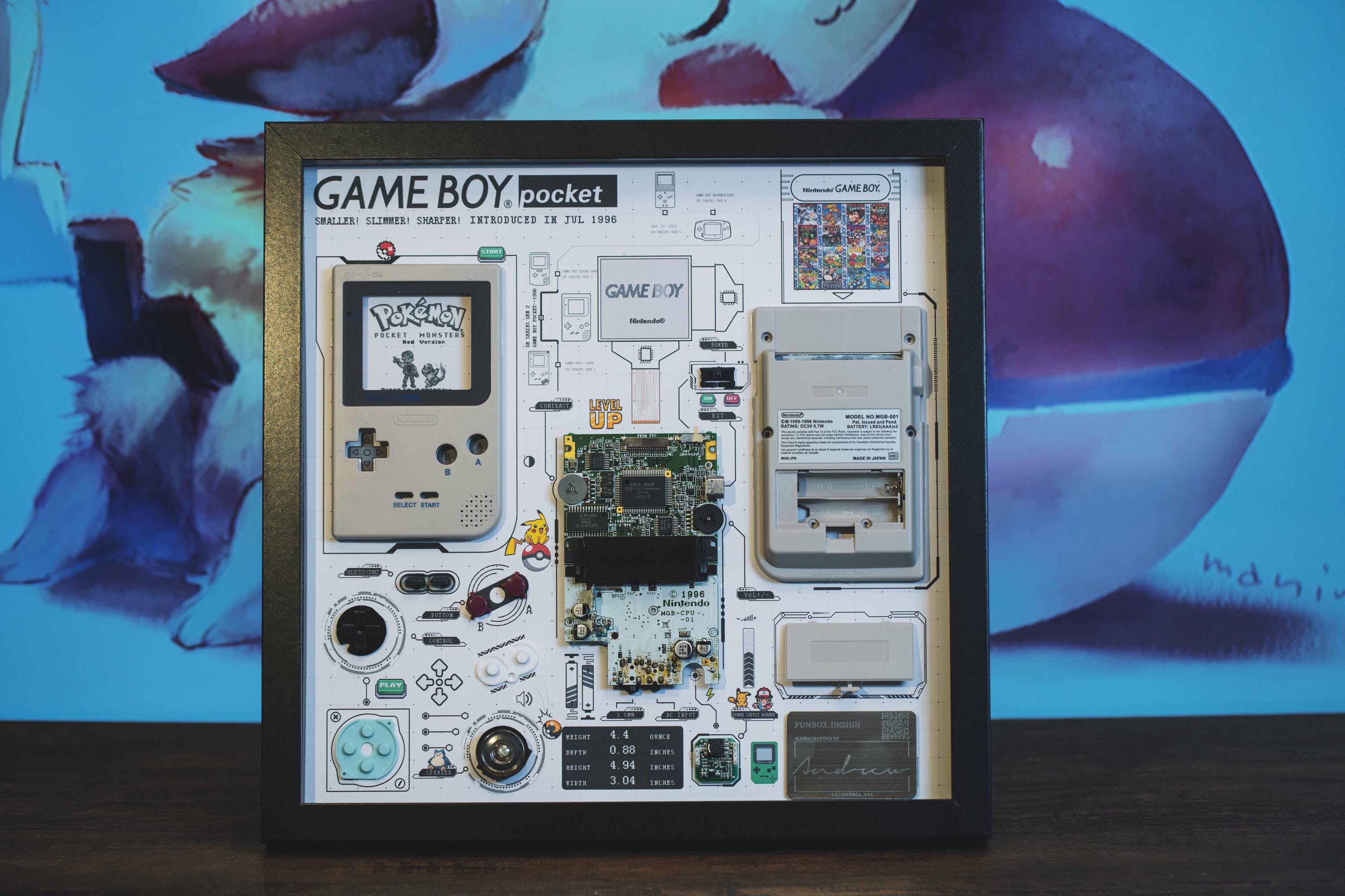 Disassembled Gameboy Pocket With Frame, Disassemble GBP Art, Gameboy Pocket Teardown, Wall Decor, Frame Wall Art, Gift For Him, Game Decor