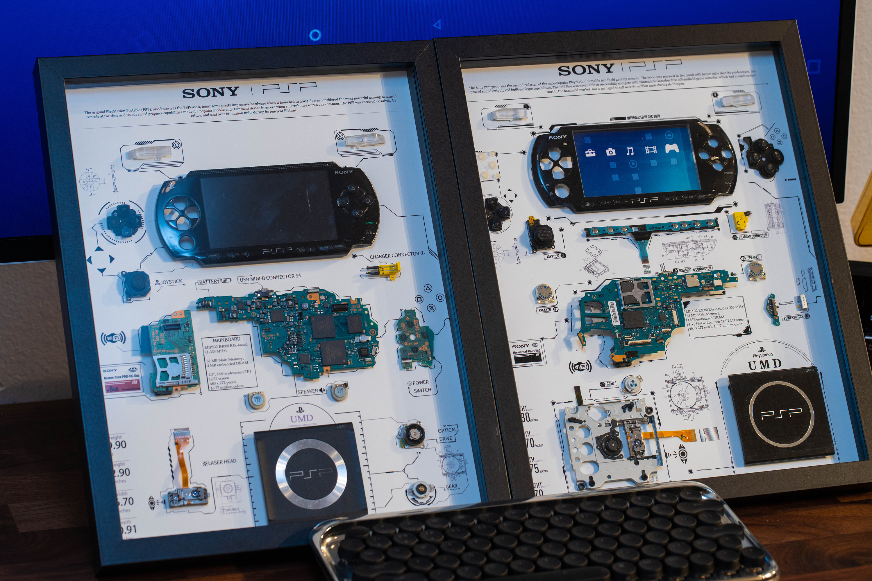 Disassembled PSP 1000 3000 With Frame, Disassemble Art, Sony Disassembled PSP 1000 3000 With Frame, Disassemble Art, Sony
