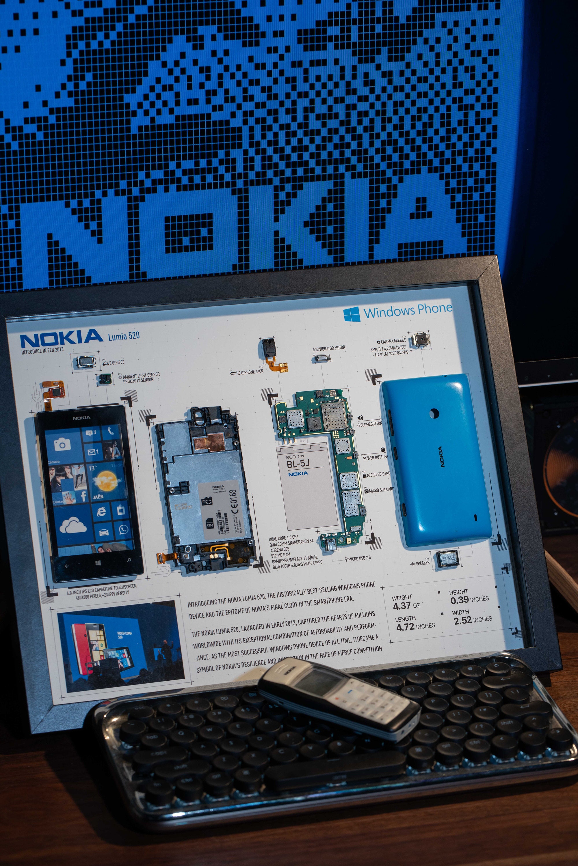 Disassembled Nokia Lumia 520 Frame Art, Framed Nokia Lumia 520