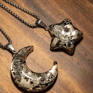 Cyberpunk Necklace with Moon Star Pendant, Unique Circuit Necklace, IT Tech Necklace, Chic Gift for Techie, Cool Accessories for Tech Lover