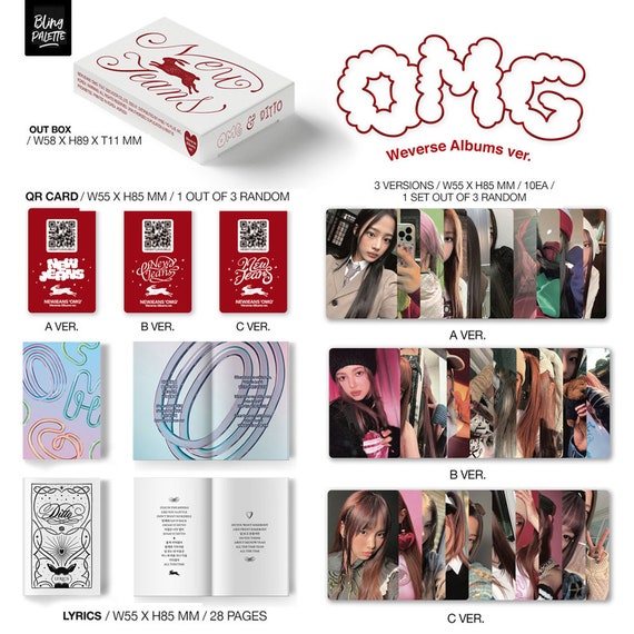 NewJeans - 1st Single [OMG] (Message Card Ver - NEWJEANS Ver) Out Box +  Message Cards + Photobook + Lyrics + CD + Photocards + Sticker + 1 PVC Card