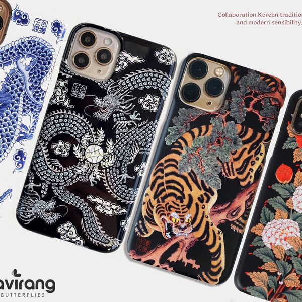 Korean Traditional Painting PHONE CASE - Personalized Custom Name / Initials For iPhone 15, 14, 13 Pro Max, Galaxy Z Flip, Z Fold, S23, S22