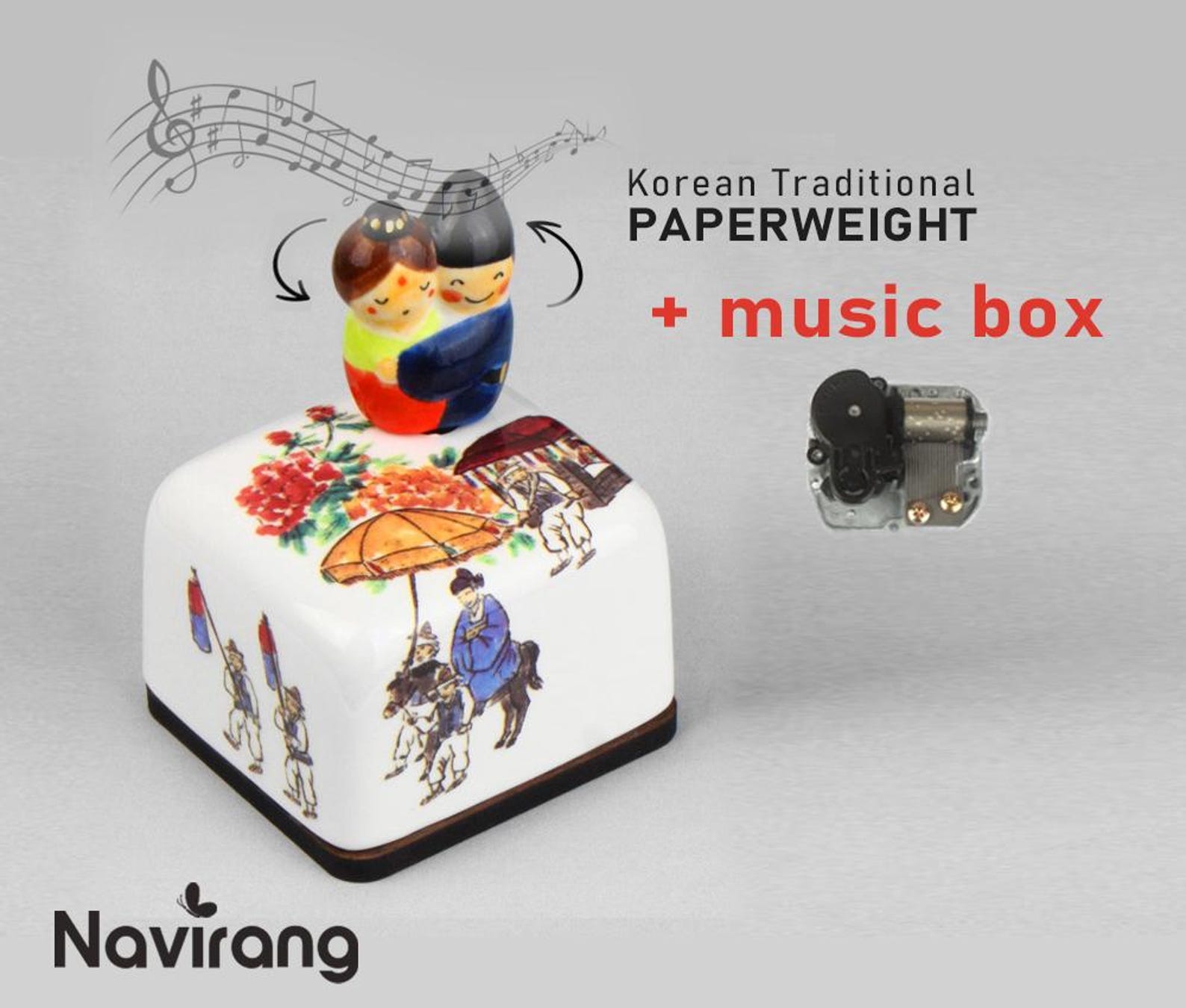 Ceramic Music Box Moony Orgel Korean Traditional Tiger And Bird 