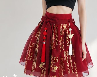 Mini jupe portefeuille hanbok avec inscription hangeul - Tenue de concert pour enfants et adultes, Déguisement d'Halloween
