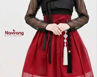 Hanbok Mini Skirt (50cm/20") Red & Light Purple, Wine – Concert Outfit, Costume