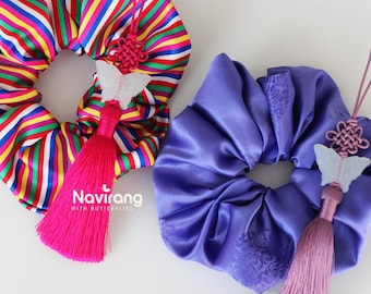 Hanbok Scrunchie with Norigae - Korean Traditional Silk Hair Scrunchy, Tassel Jade butterfly, Korean Hanbok ACC, Gift for K-drama lover girl