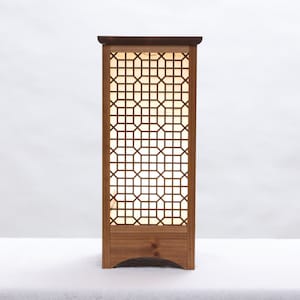 HANJI Paper Lamp - Korean Traditional Window Art, Wood Table Night Light, Wooden Night, 8w LED Bulb, 2m Wire Cable