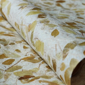 Natural leaf Hanji Paper- Brown / Handmade Korean Mulberry Paper - 25" x 37", 39gsm, Kozo Washi Paper, Paper with real fallen leaves